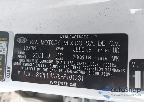 2017 Kia Forte S из США, поврежденный, VIN 3KPFL4A78HE101231